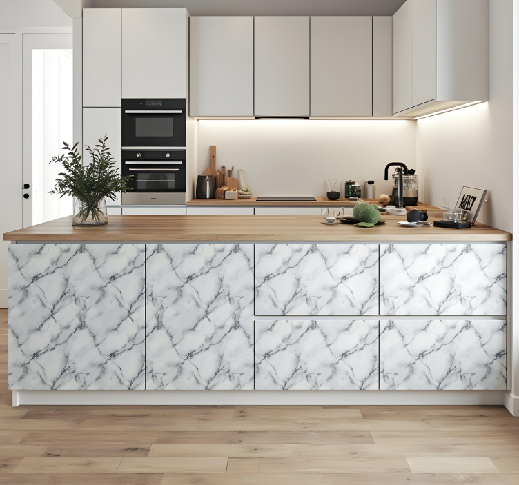 White and grey marble texture kitchen wall sticker - TenStickers