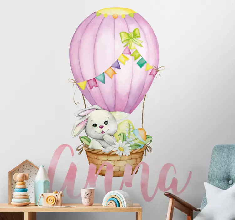 White bunny with name kid's sticker - TenStickers