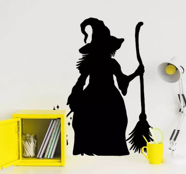 Witch with cat Halloween decal - TenStickers