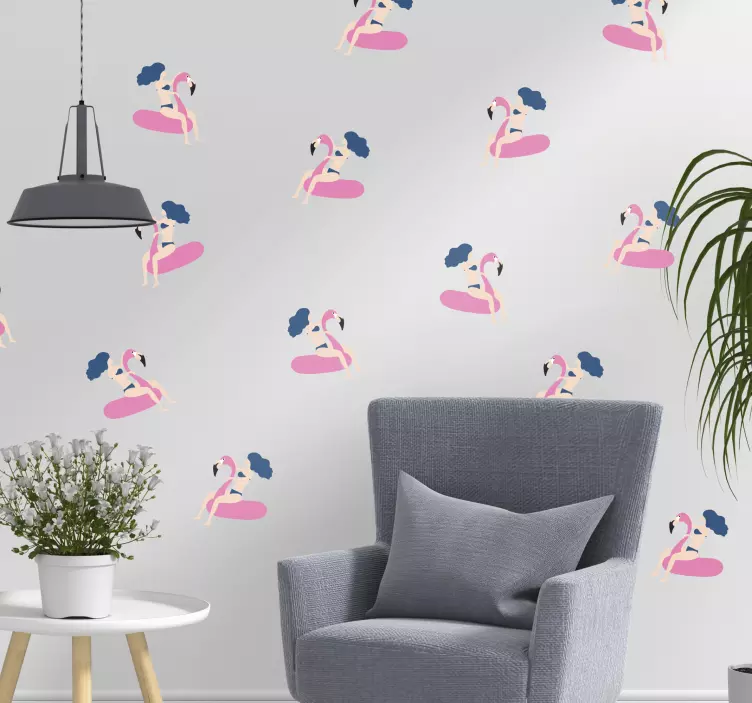 Woman and Flamingo Home Wall Sticker - TenStickers