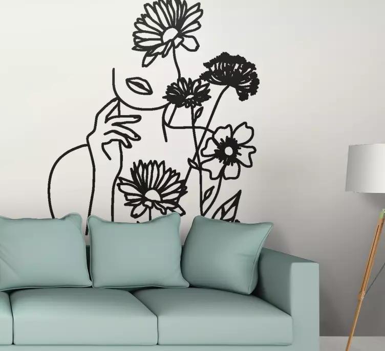 Woman and sunflowers minimalist wall decal - TenStickers