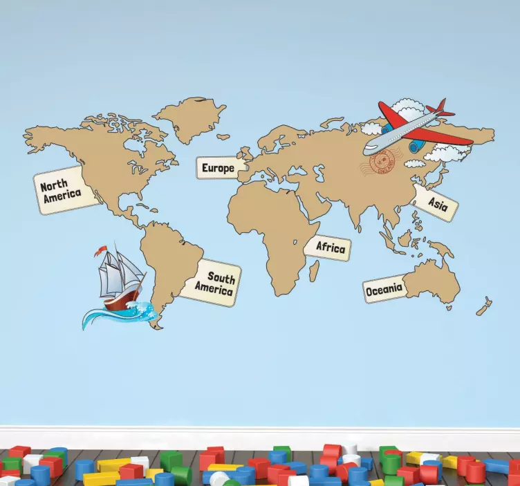 World Map With Continents Sticker - TenStickers