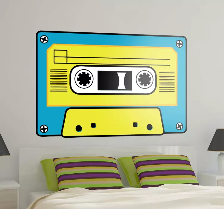Yellow and Blue Cassette Sticker - TenStickers