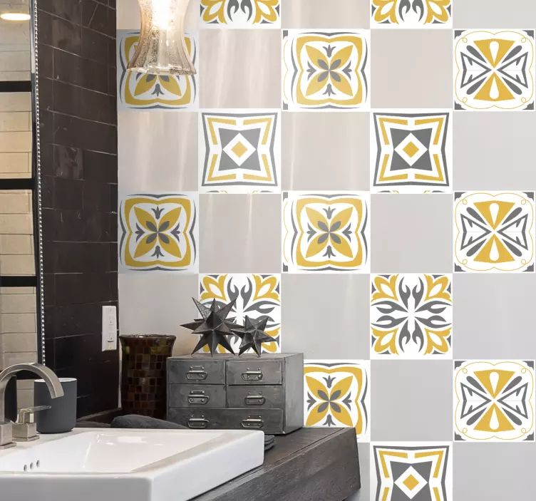 Yellow and Gray tile sticker - TenStickers