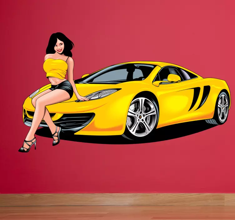 Yellow Speedster and Pin Up Girl Sticker - TenStickers