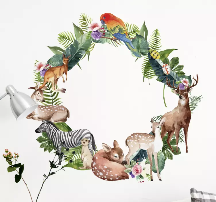 Zoo wreath animal wall sticker - TenStickers