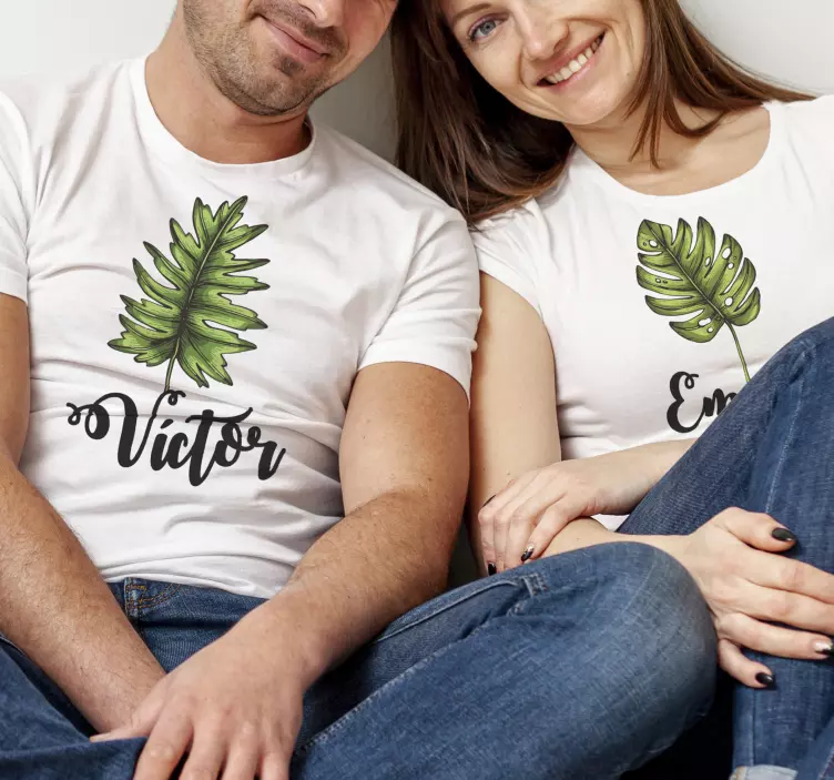 Couple t-shirt of leaves with name - TenStickers