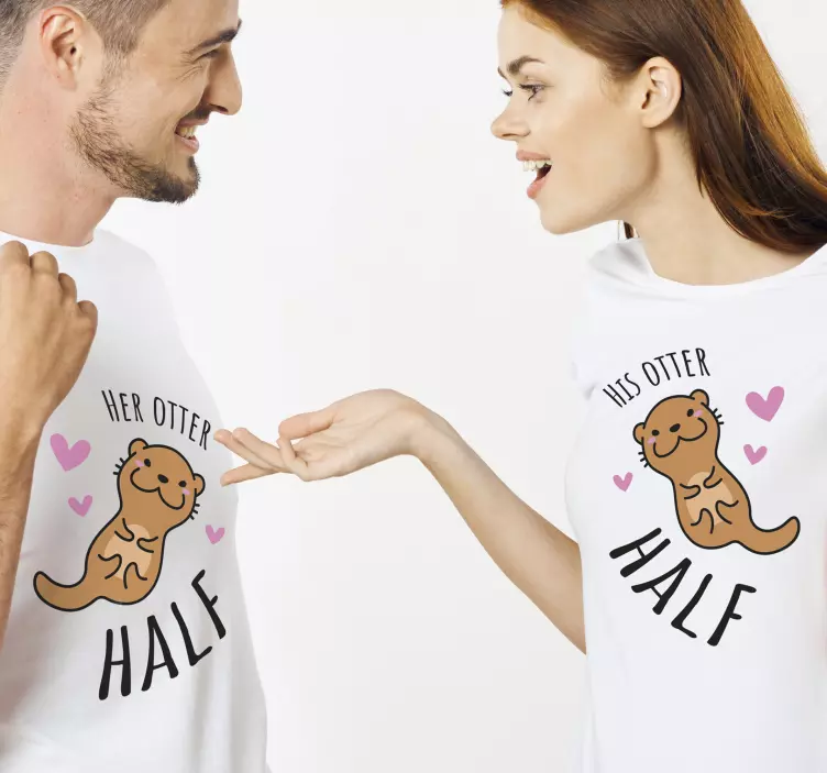 Cute otters in love with text Couple t shirts - TenStickers