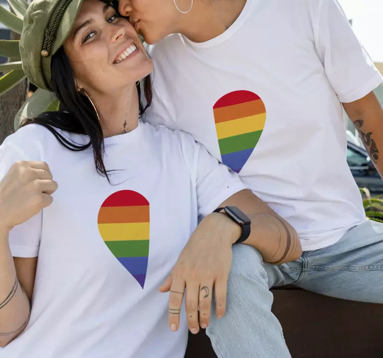 Half LGTB rainbow heart Couple t shirts - TenStickers