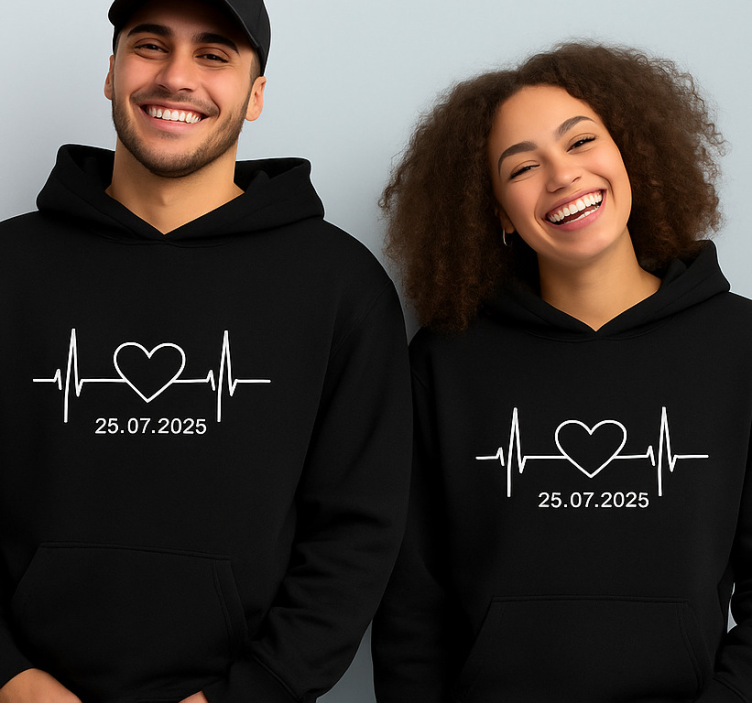 Heartbeat with custom name hoodie - TenStickers