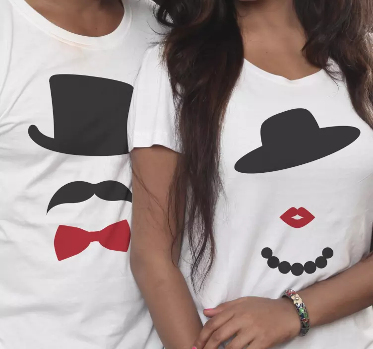 Mouth cartoon moustache Couple t shirts - TenStickers