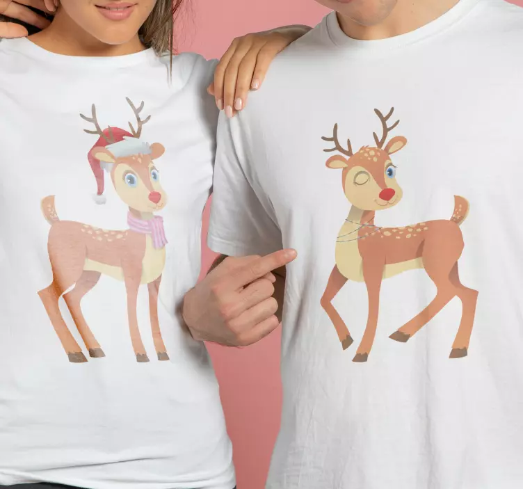 Two Christmas cartoon deer Christmas shirt - TenStickers