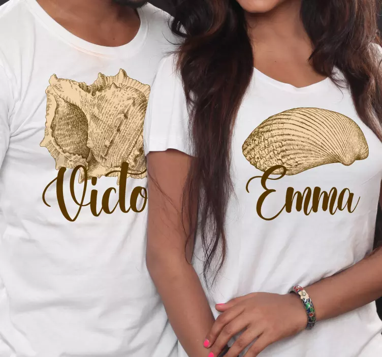 Vintage Seashells Couple t shirts - TenStickers