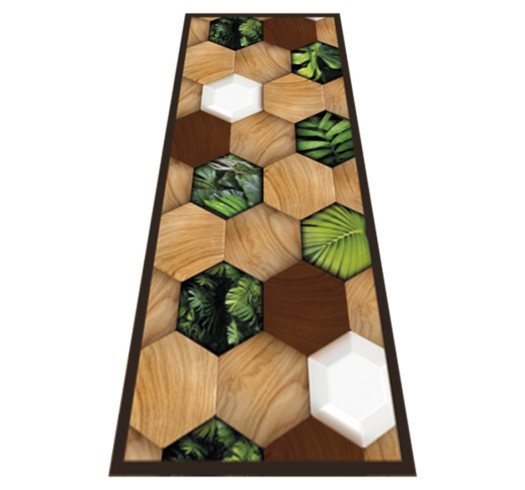 Wood Tropical Hexagons kitchen vinyl rug - TenStickers