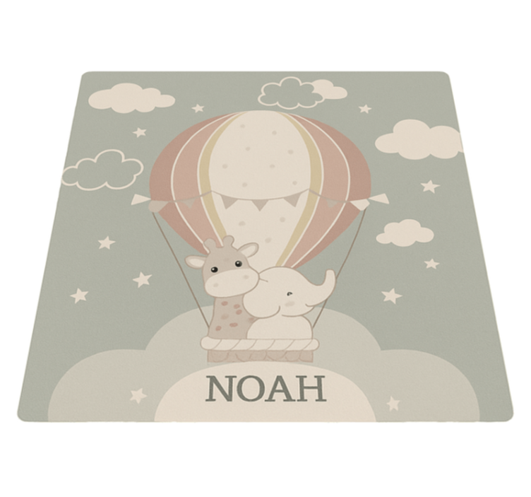 Pastel hot air balloon personalized vinyl rug - TenStickers