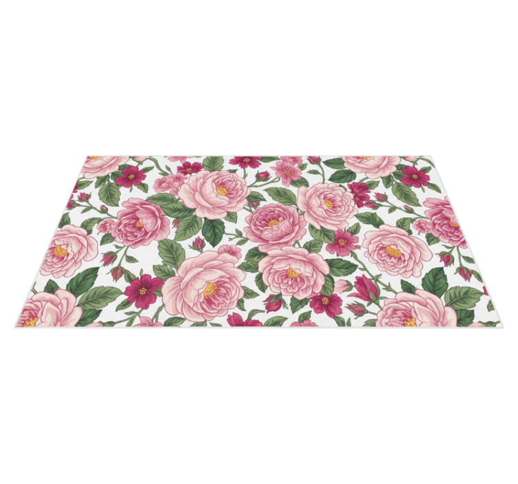 Living room vinyl rug with beautiful pink flowers - TenStickers