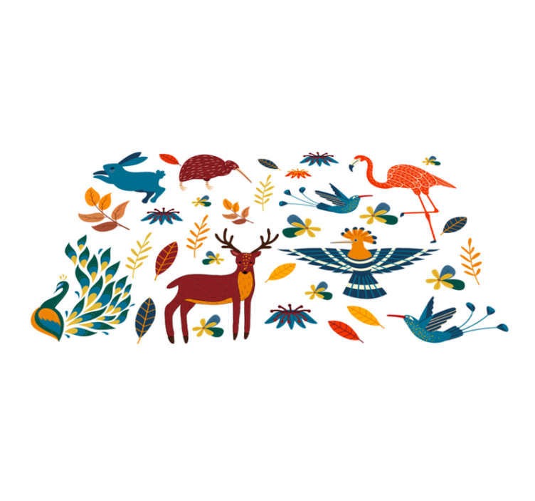 Tengango style animal vinyl rug with plants - TenStickers