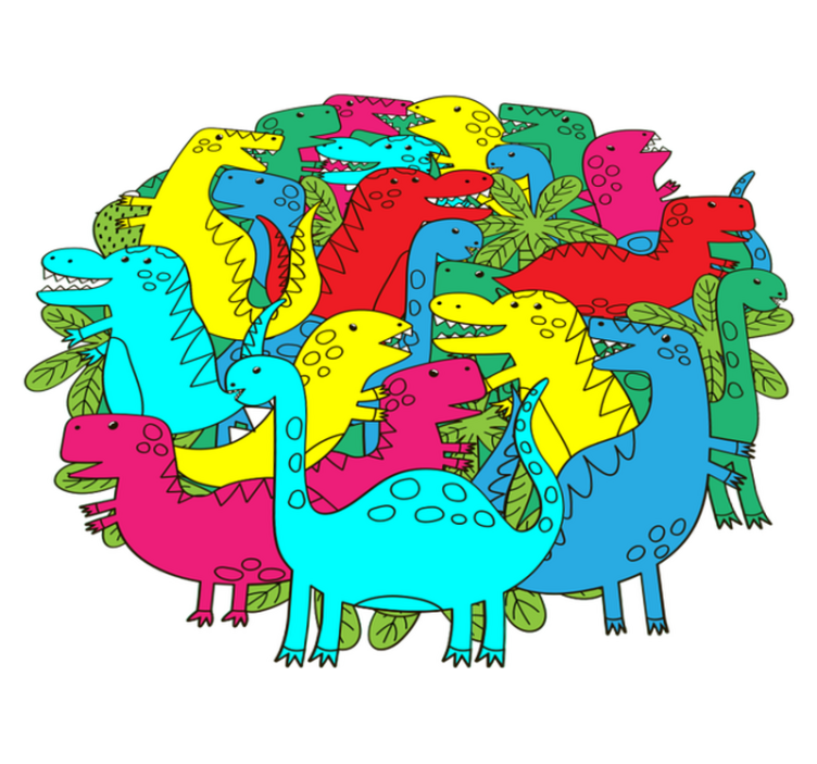 Animal vinyl rug with round colorful dinosaur design - TenStickers