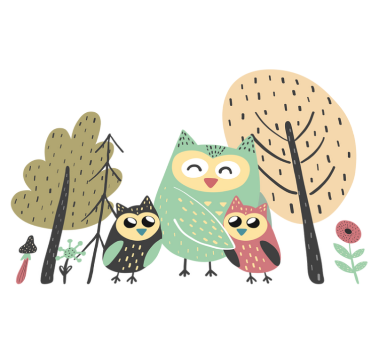 Animal vinyl rug featuring colorful owls in tree - TenStickers