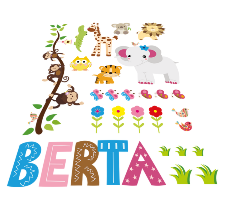 Jungle tree with name animal vinyl rug - TenStickers