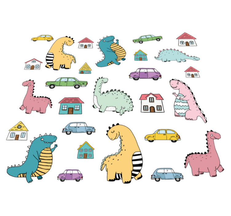 Animal vinyl rug nordic dinosaurs in town set - TenStickers