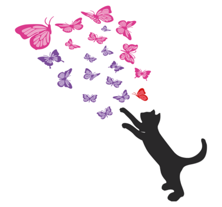 Playful cat butterflies animal vinyl rug - TenStickers