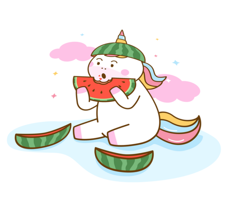 Unicorn eating watermelon animal vinyl rug - TenStickers