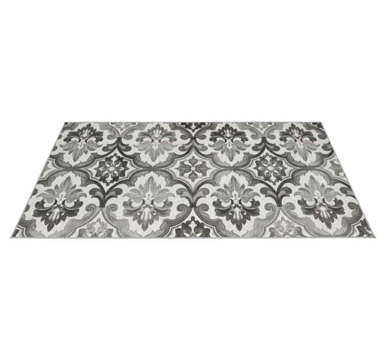Kitchen vinyl rug in greyscale damask design - TenStickers