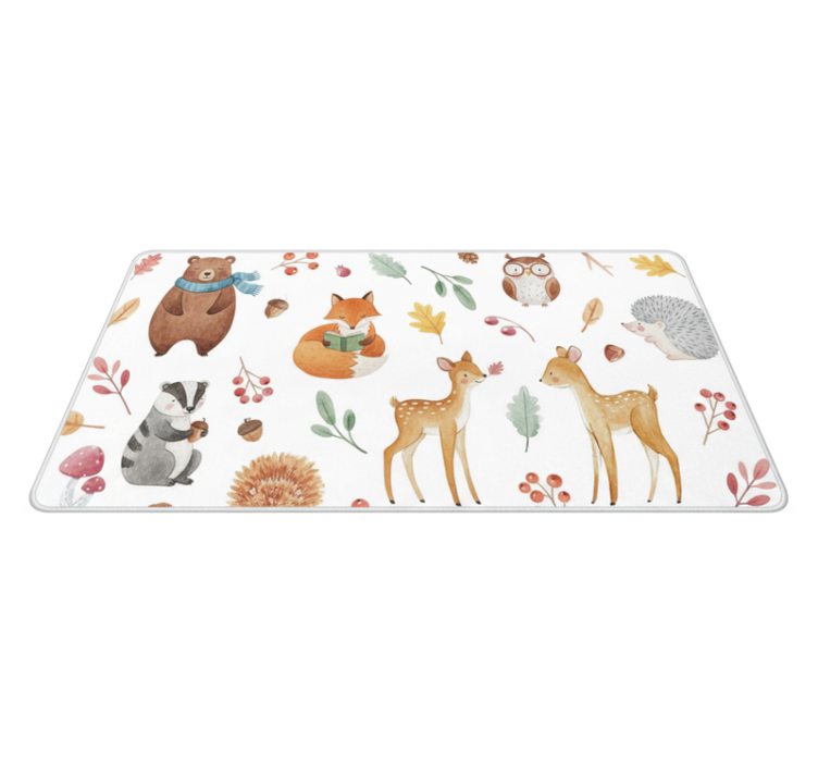 Whimsical woodland watercolor kitchen vinyl rug - TenStickers