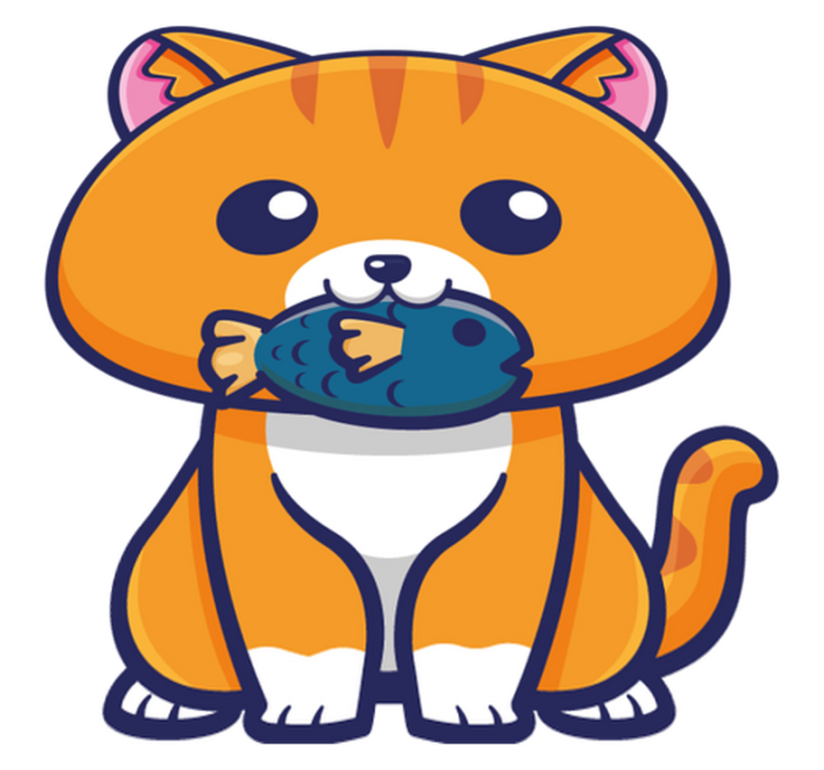 Animal vinyl rug cute cat with fish - TenStickers