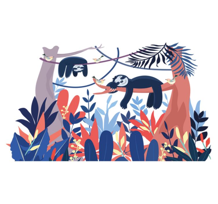 Animal vinyl rug playful sloths scene - TenStickers