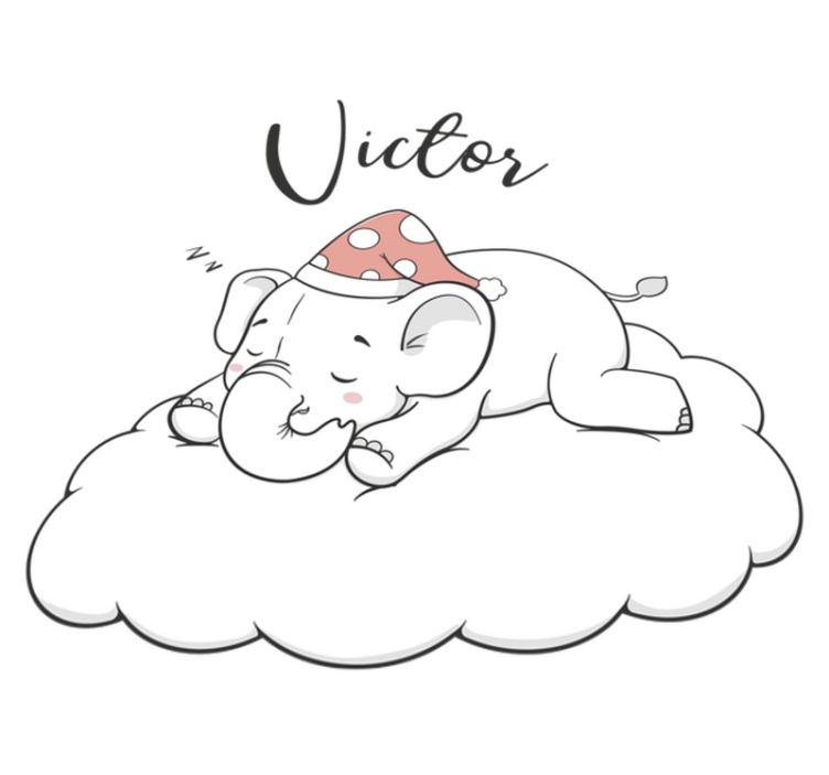 Elephant in the clouds with name animal vinyl rug - TenStickers