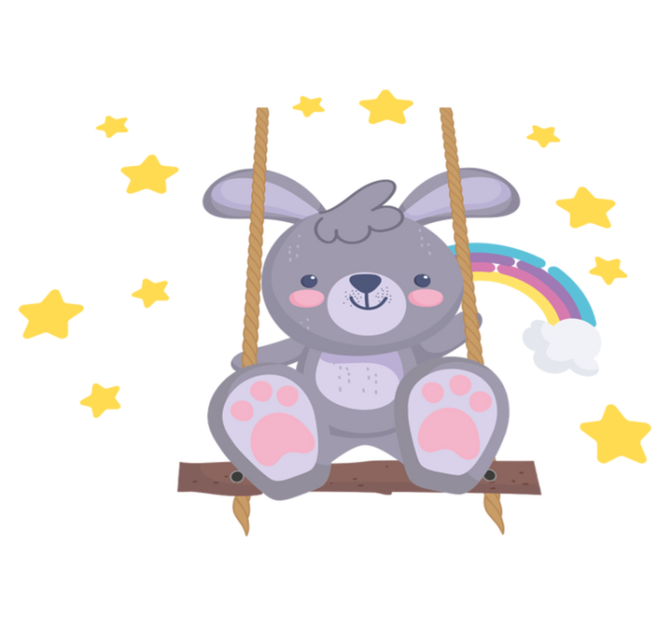 Animal vinyl rug bunny on a starry swing - TenStickers