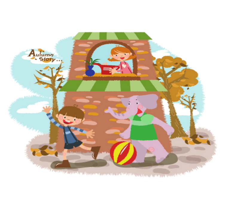 Animal vinyl rug featuring playful elephant and kids - TenStickers