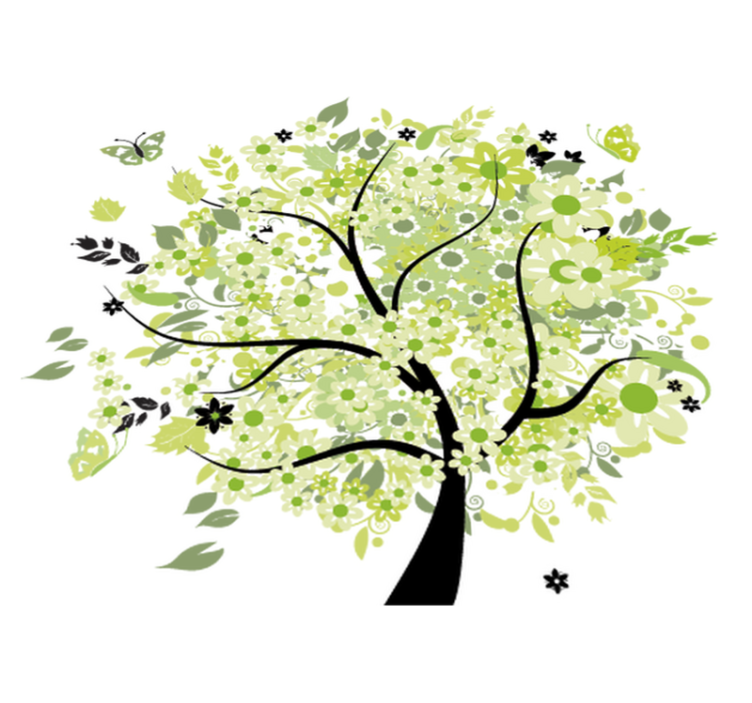 Flower vinyl rug green spring tree - TenStickers