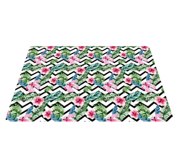 Flower vinyl rug in green tropical zigzag - TenStickers