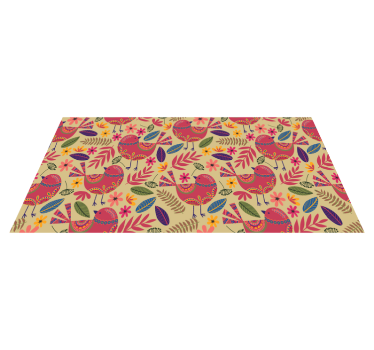 Flower vinyl rug with vibrant bird folk art design - TenStickers