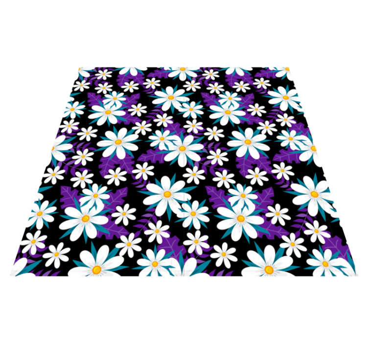 Flower vinyl rug with floral design on black background - TenStickers
