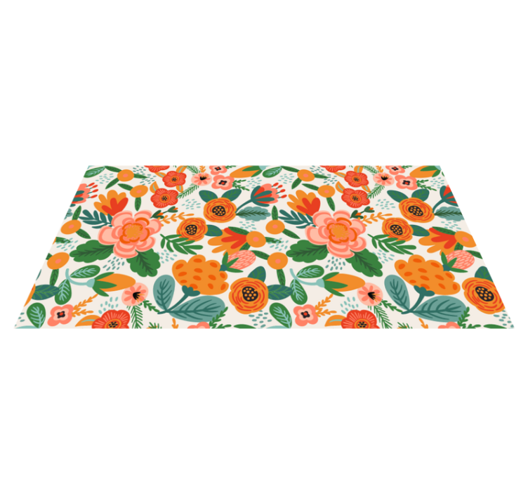 Red and orange folk style flower vinyl rug - TenStickers