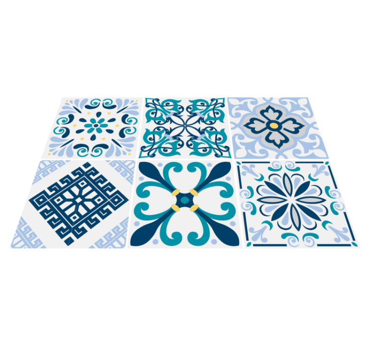Blue flower tiles kitchen vinyl rug - TenStickers