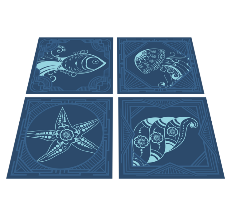 Bathroom vinyl rug with ornamental sea life design - TenStickers