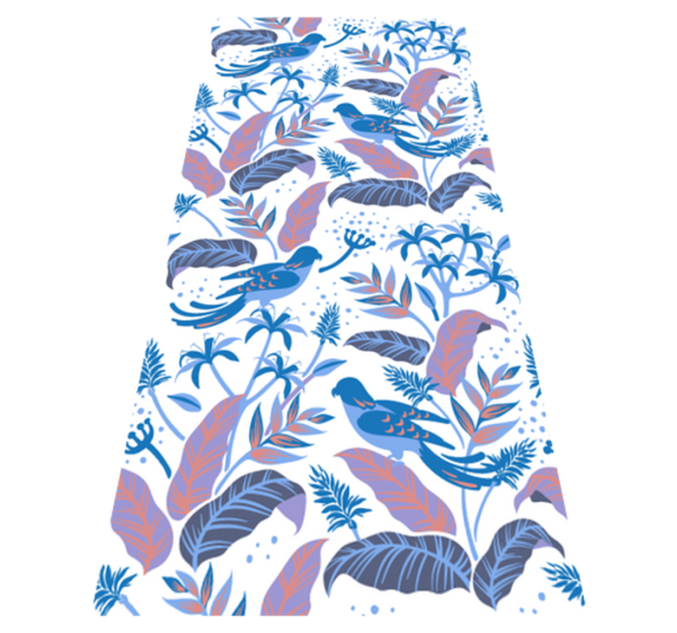 Flower vinyl rug with blue and pink birds on leaves - TenStickers
