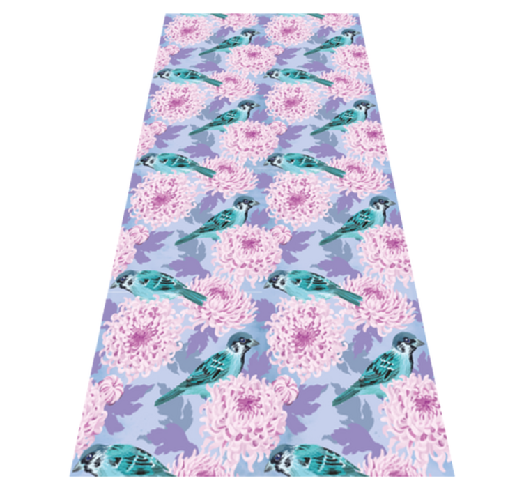 Flower vinyl rug with pink garden flowers and birds - TenStickers