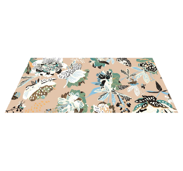 Neutral beige flowers living room vinyl rug - TenStickers