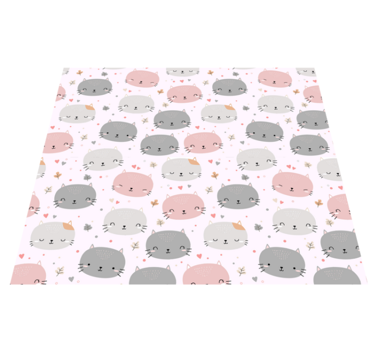 Bedroom vinyl rug featuring cute grey and pink kittens - TenStickers