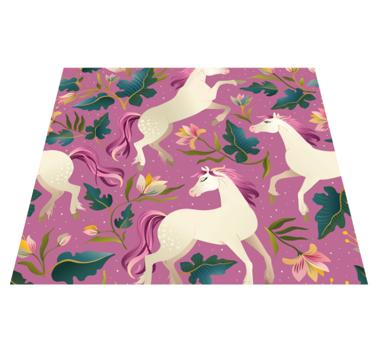 Bedroom vinyl rug with pink floral horse design - TenStickers