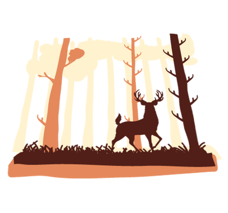 Nature vinyl rug brown forest and deer - TenStickers