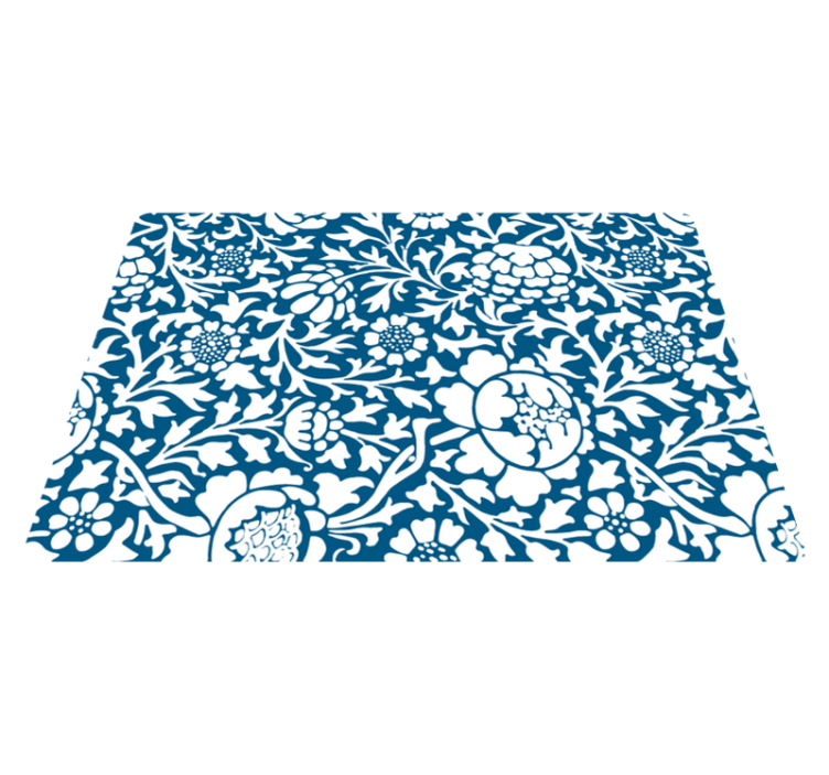 Nature vinyl rug in marine blue floral design - TenStickers