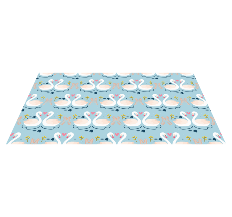 Flower vinyl rug with swans in love on blue - TenStickers