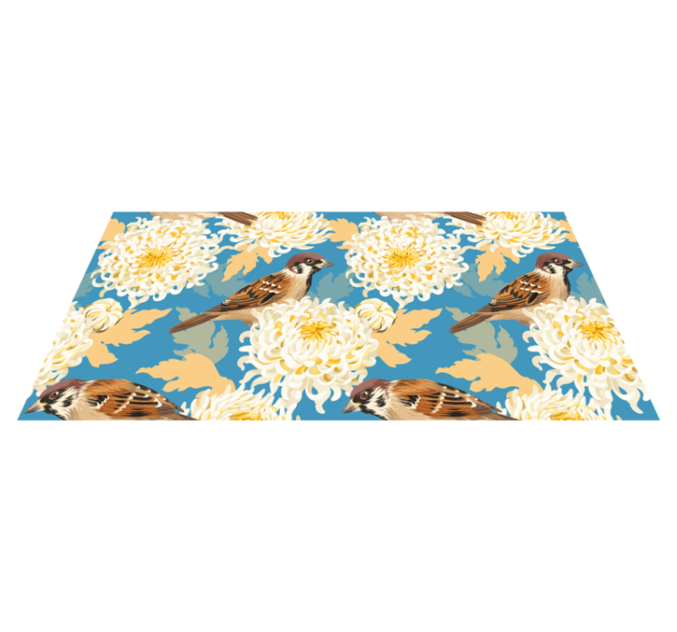 Flower vinyl rug with aquarella birds and leaves pattern - TenStickers